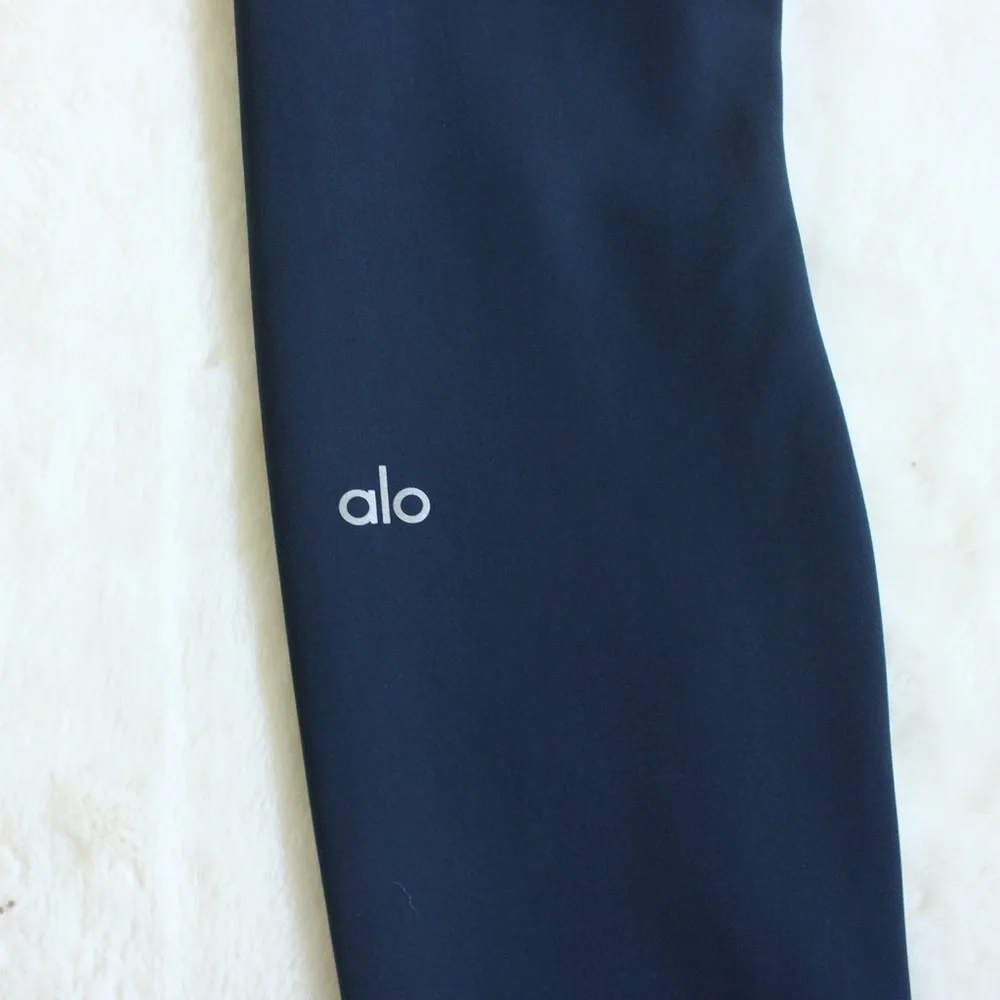 ALO Yoga High Waisted Ripped Warrior Navy Leggings